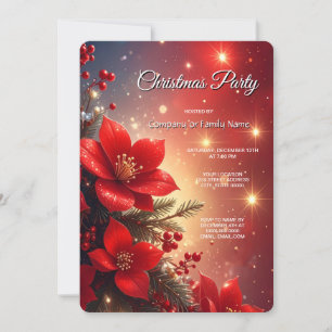 Invitación de fiesta de Navidad floral roja