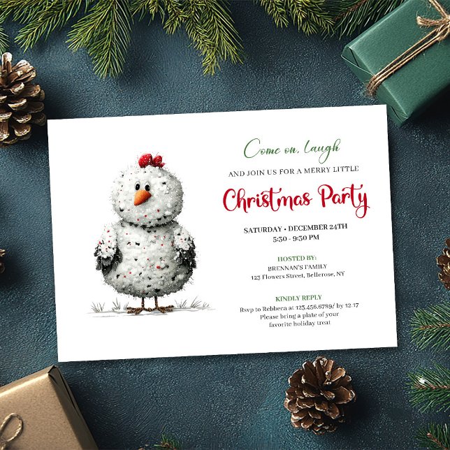 Invitación de fiesta de Navidad imprimible diverti (Funny Chickens Red Green Christmas Party Printable)
