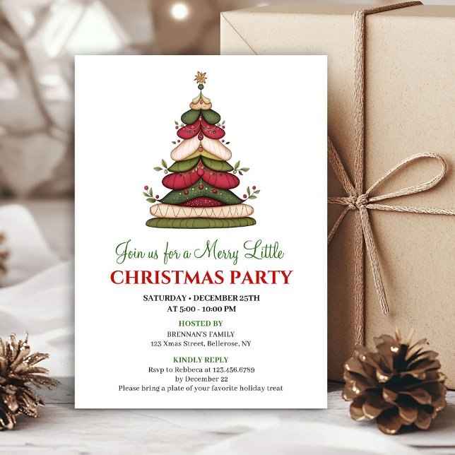 Invitación de fiesta de Navidad invernal chic y ca (Chic whimsical Christmas tree winter party invite)