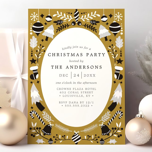 Invitación de fiesta de Navidad moderna negra y do (Subido por el creador)