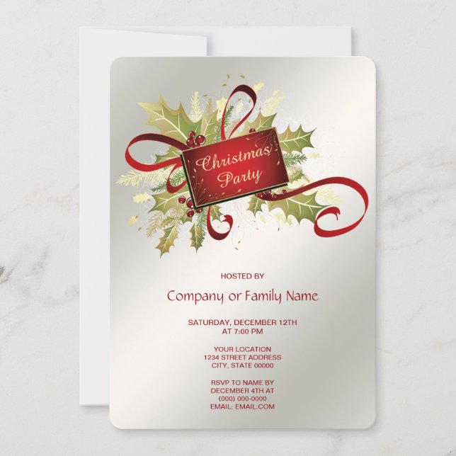Invitación de fiesta de Navidad moderna roja para  (Anverso)