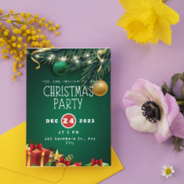 Invitación de fiesta de Navidad moderna verde roja