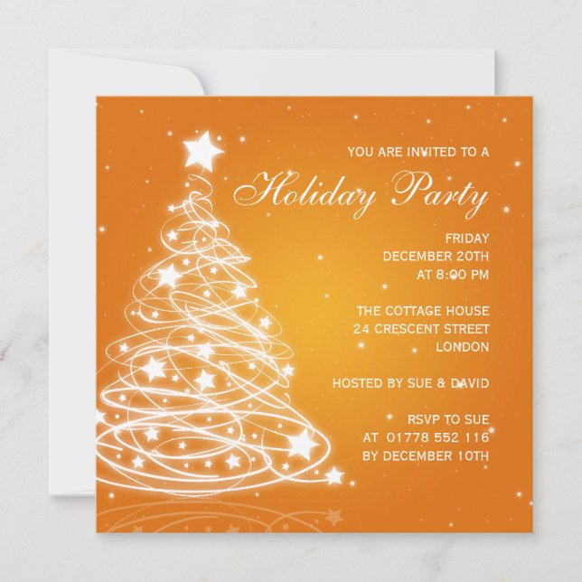 Invitación de fiesta de Navidad Naranja de árbol d (Anverso)