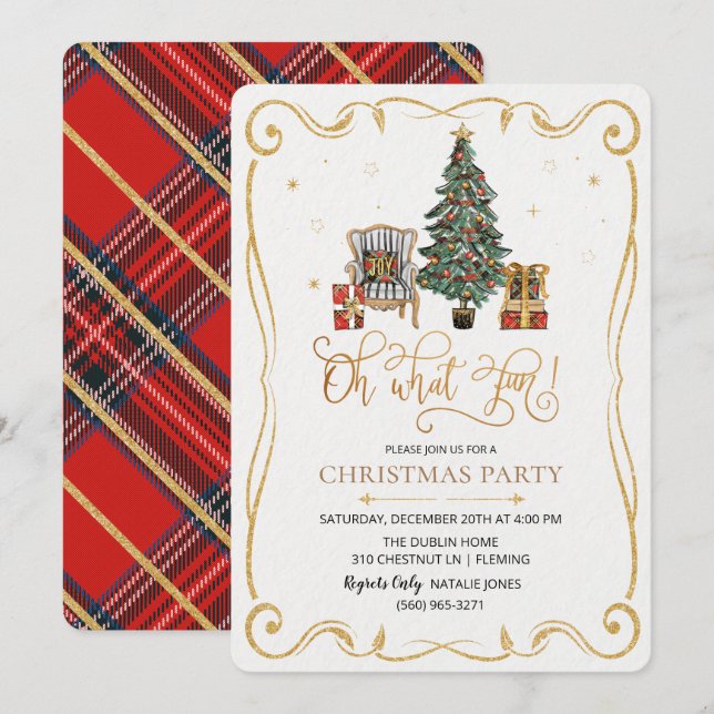 Invitación de fiesta de Navidad Oh Qué Diversión (Anverso / Reverso)