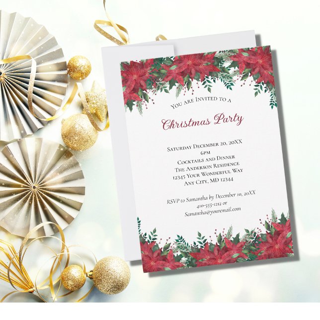 Invitación de fiesta de Navidad roja verde Poinset (Subido por el creador)