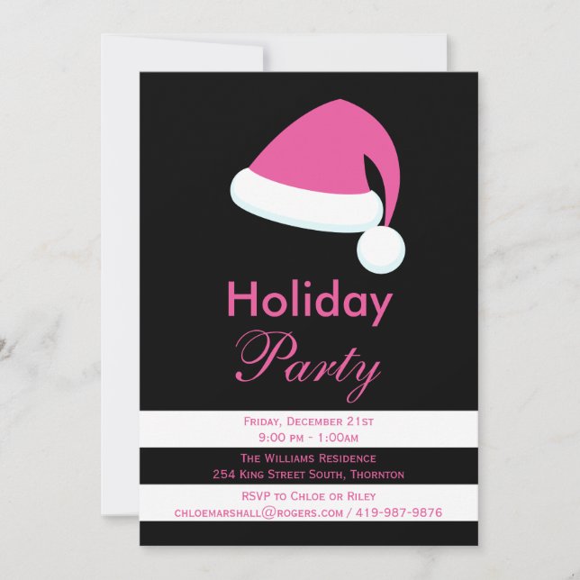Invitación de fiesta de Navidad Rosa Santa (Anverso)