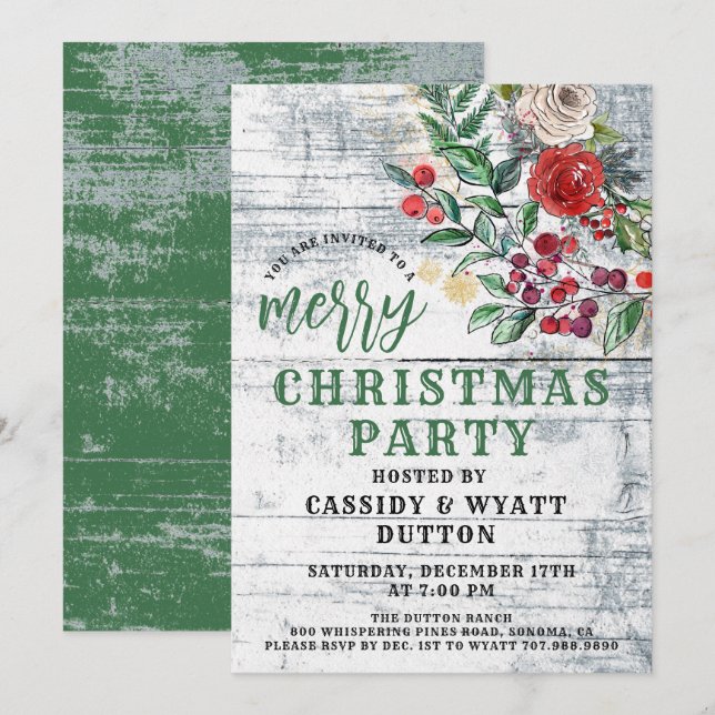 Invitación de fiesta de Navidad rústica (Anverso / Reverso)