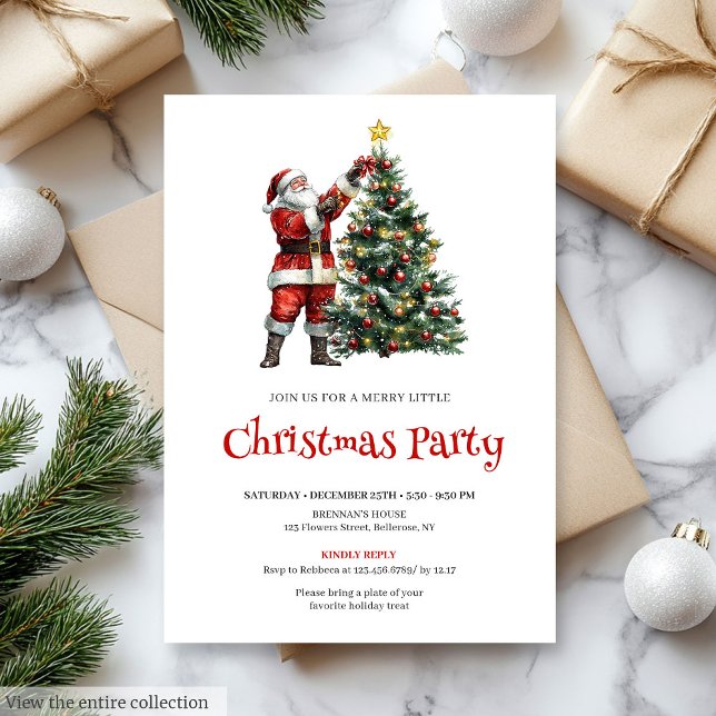 Invitación de fiesta de Navidad rústica roja y ver (Rustic Santa Red Green Christmas Party Invitation)