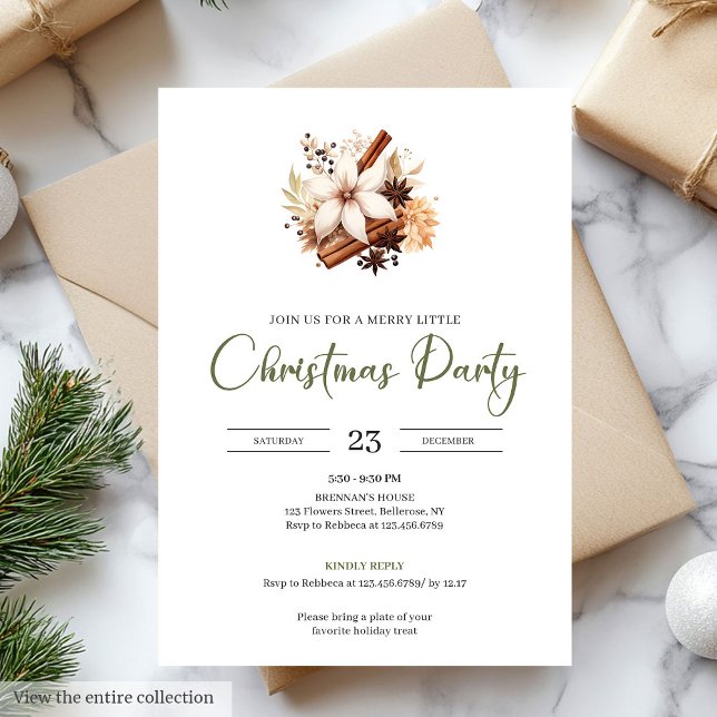 Invitación de fiesta de Navidad rústica terrosa ol (Rustic Earthy Olive Ivory Christmas Party)