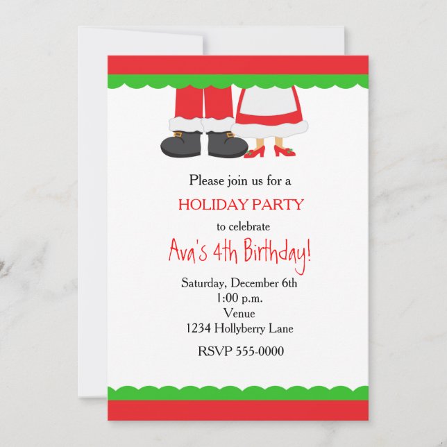 Invitación de fiesta de Navidad Santa Sra. Claus (Anverso)