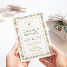 Invitación de fiesta de Navidad verde botánica rús