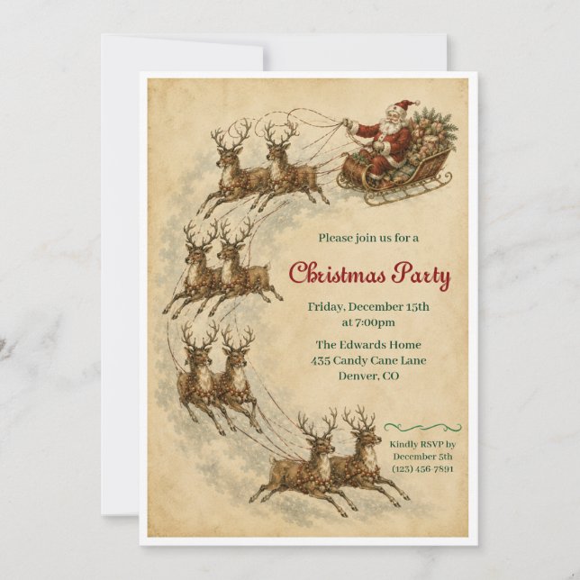 Invitación de fiesta de Navidad vintage (Anverso)