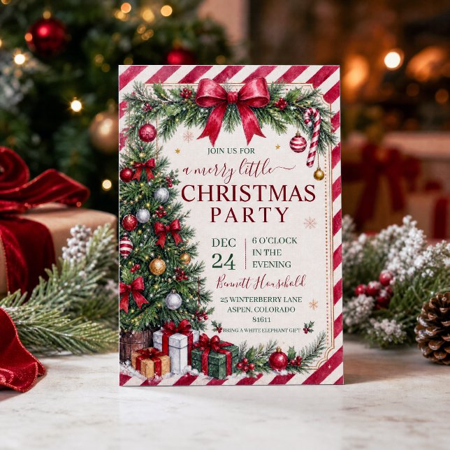 Invitación de fiesta de Navidad vintage rojo verde (Subido por el creador)