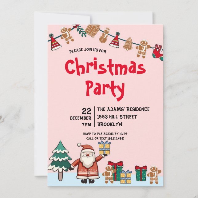 Invitación de fiesta de Navidades de acuarela (Anverso)