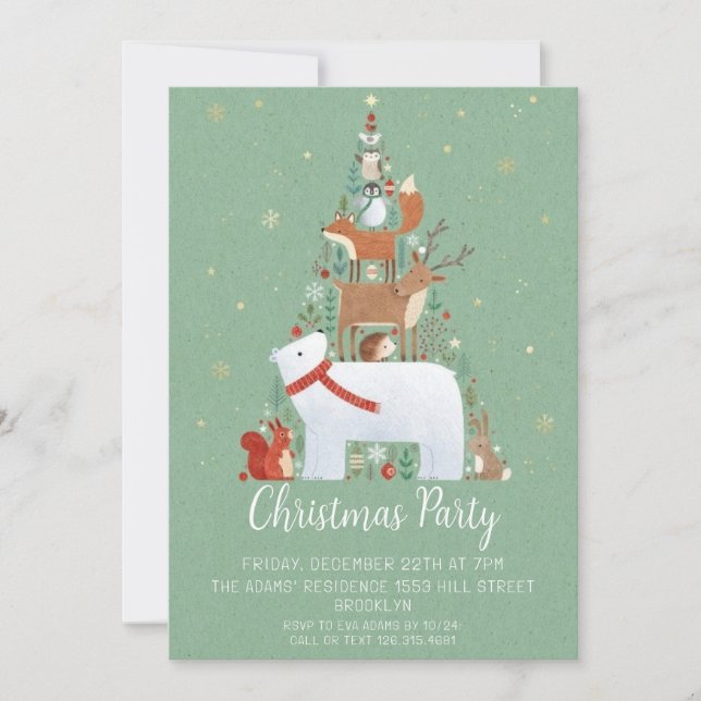 Invitación de fiesta de Navidades de acuarela (Anverso)