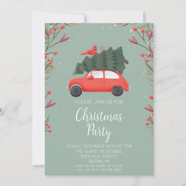 Invitación de fiesta de Navidades de acuarela (Anverso)