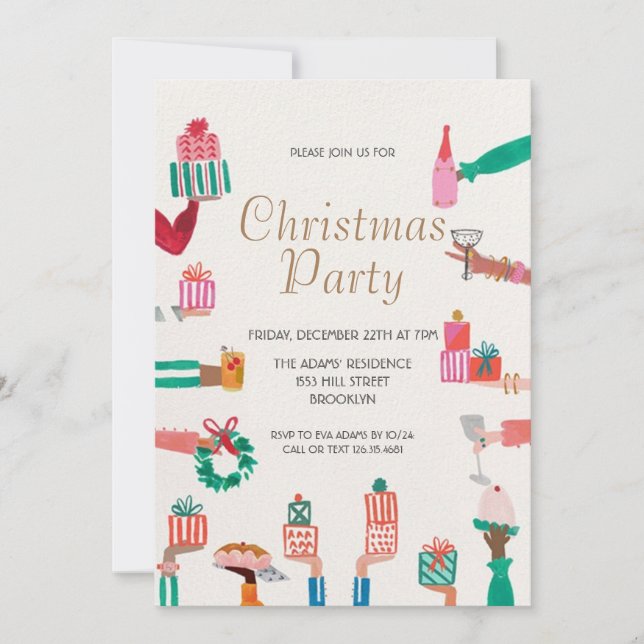 Invitación de fiesta de Navidades de acuarela (Anverso)