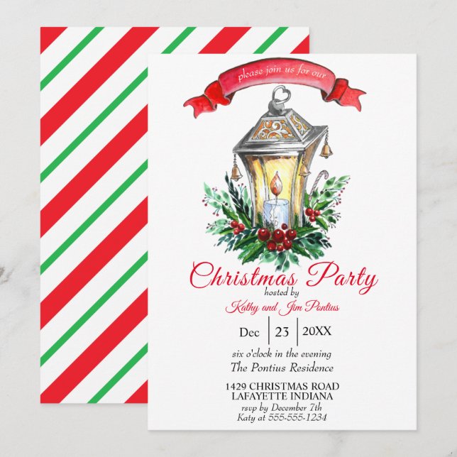 Invitación de fiesta de Navidades de acuarela (Anverso / Reverso)