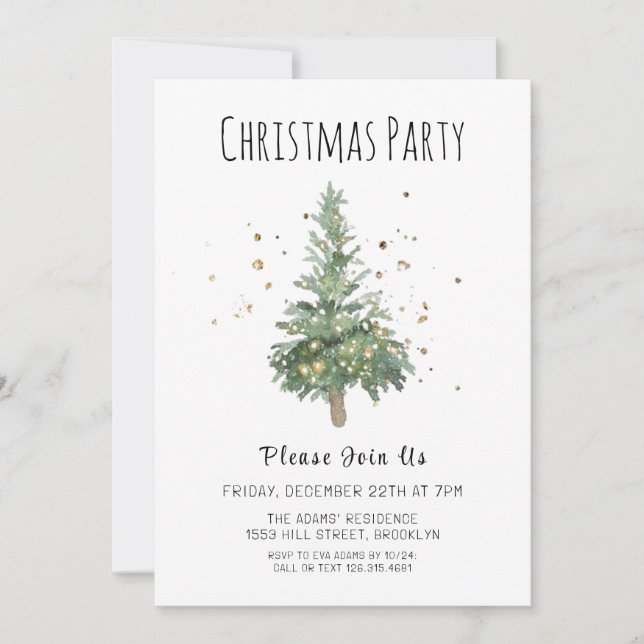 Invitación de fiesta de Navidades de acuarela (Anverso)