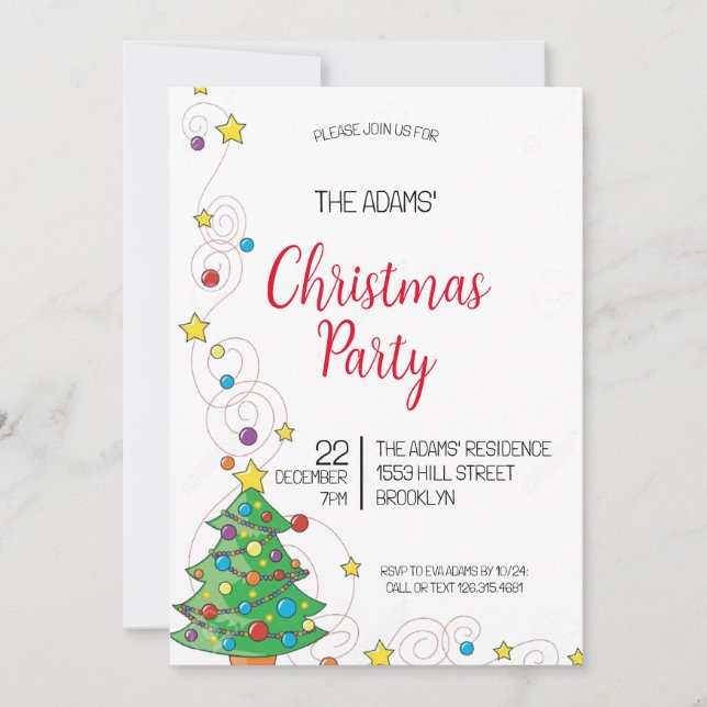 Invitación de fiesta de Navidades de acuarela (Anverso)