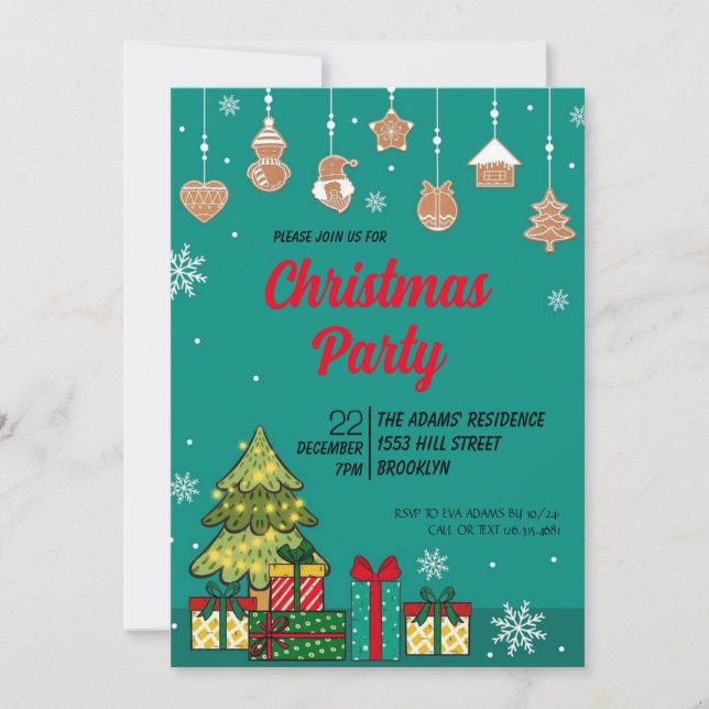 Invitación de fiesta de Navidades de acuarela (Anverso)