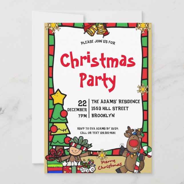 Invitación de fiesta de Navidades de acuarela (Anverso)