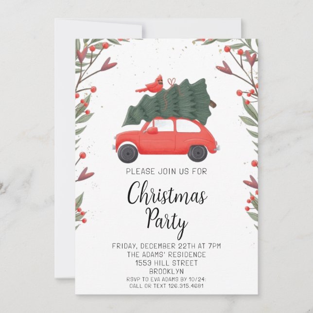 Invitación de fiesta de Navidades de acuarela (Anverso)