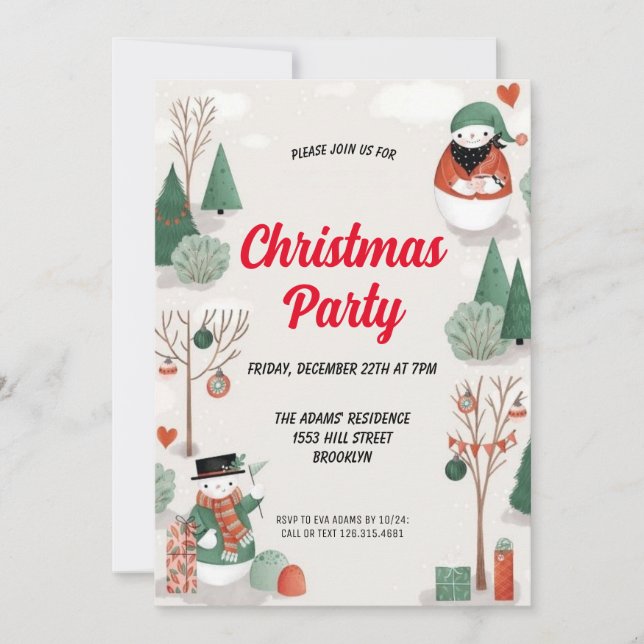Invitación de fiesta de Navidades de acuarela (Anverso)