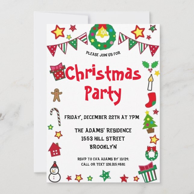 Invitación de fiesta de Navidades de acuarela (Anverso)