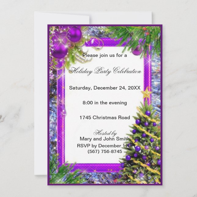 Invitación de Fiesta de Navidades de árbol de vaca (Anverso)