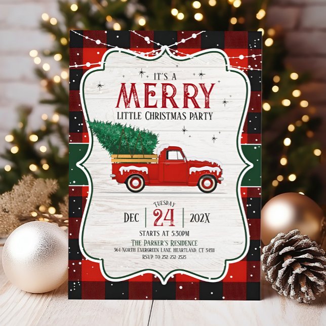 Invitación de fiesta de Navidades de búfalo de lec (Buffalo Plaid Merry Christmas Party invitation)