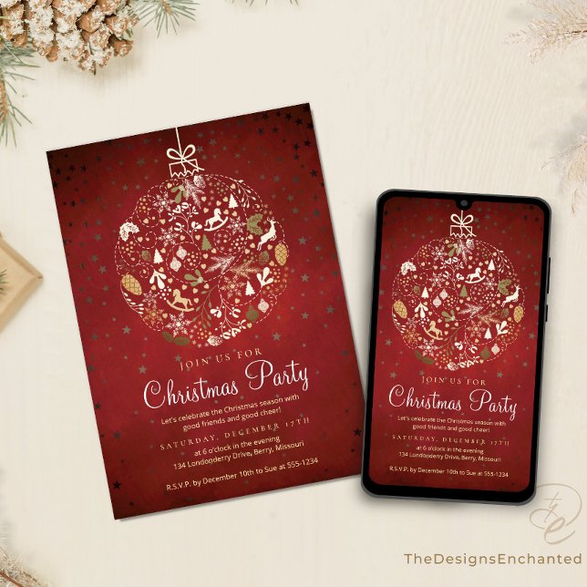 Invitación de fiesta de Navidades de celebraciones (Christmas Party Invitations, Holiday Celebration announcement Cards by TDE)