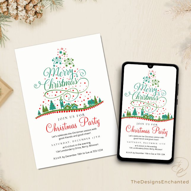 Invitación de fiesta de Navidades de celebraciones (Christmas Party Invitations, Holiday Celebration announcement Cards by TDE)