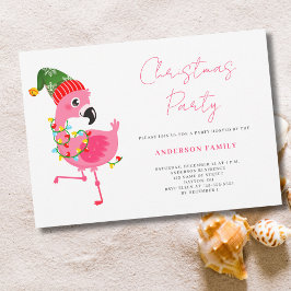 Invitación de fiesta de Navidades de flamingo rosa