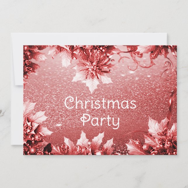 Invitación de Fiesta de Navidades de hojas rojas (Anverso)