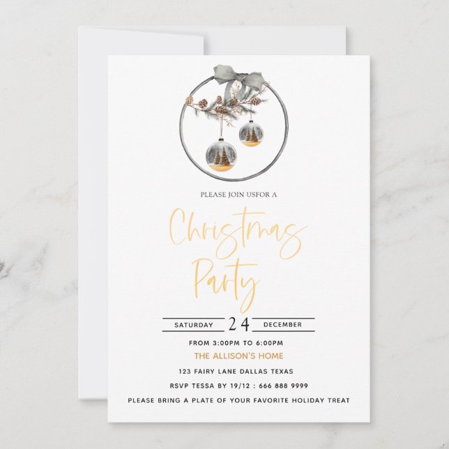 Invitación de fiesta de Navidades de naturaleza ac (Anverso)