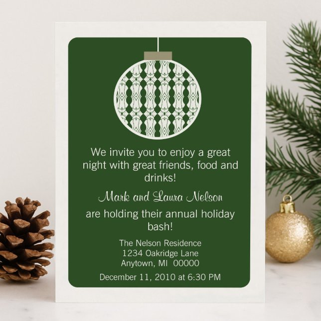 Invitación de Fiesta de Navidades de ornamentos de (Green Art Deco Ornament Christmas Party Invitation)
