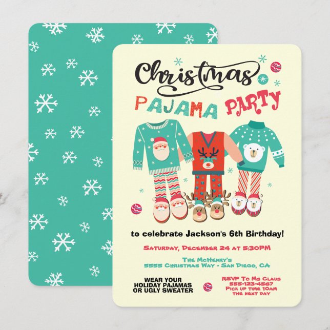 Invitación de fiesta de navidades de Pajama (Anverso / Reverso)