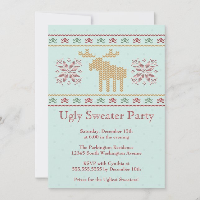 Invitación de fiesta de navidades de suéter feo (Anverso)