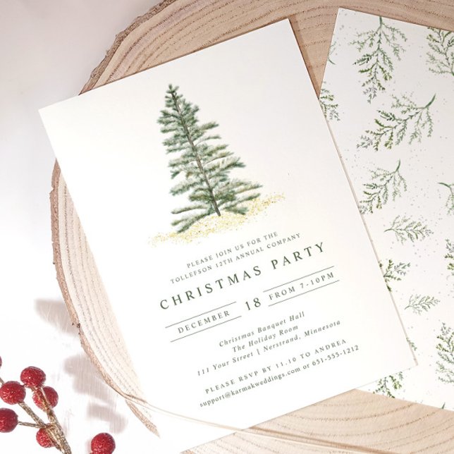 Invitación de fiesta de Navidades de Vintag Evergr (Elegant vintage christmas tree holiday party invitation)