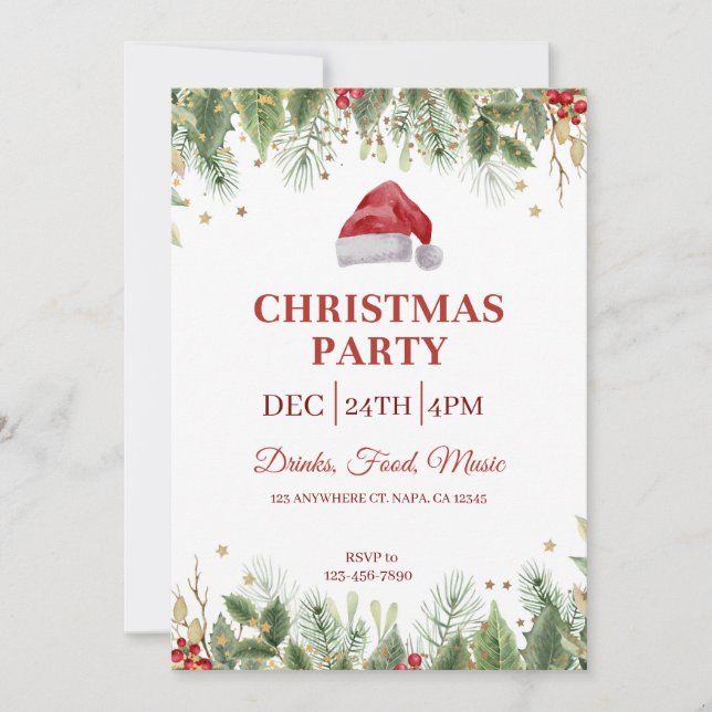 Invitación de Fiesta de Navidades florales de colo (Anverso)