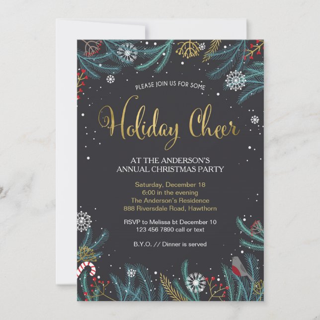 Invitación de fiesta de navidades, invitación de c (Anverso)