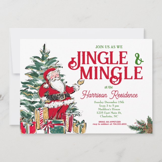 Invitación de Fiesta de Navidades Jingle y Mingle (Anverso)