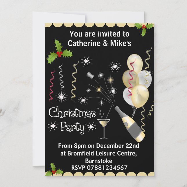Invitación de fiesta de navidades - Negro y oro (Anverso)
