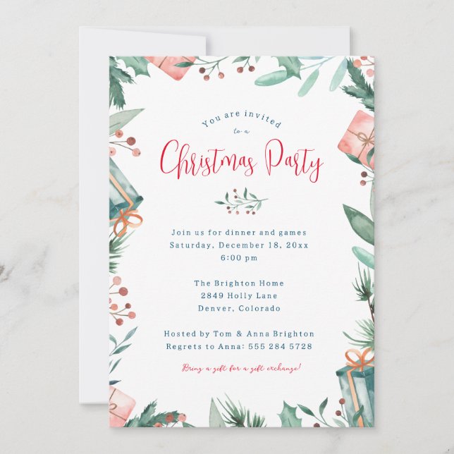 Invitación de fiesta de navidades - Regalo, Berrie (Anverso)