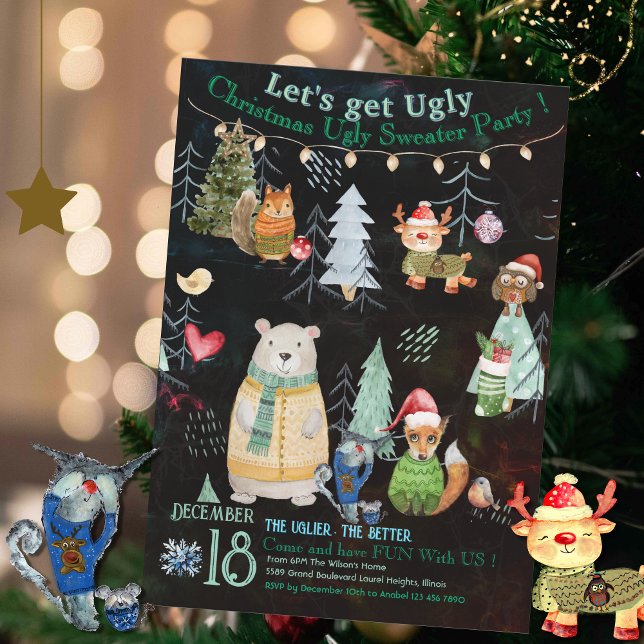 Invitación de fiesta de Navidades suéteres feos (Cute Ugly Sweater Christmas Party Invitation)