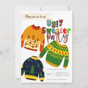 Invitación de fiesta de Navidades suéteres feos