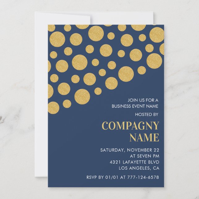 Invitación de fiesta de negocios chic oro marina  (Anverso)