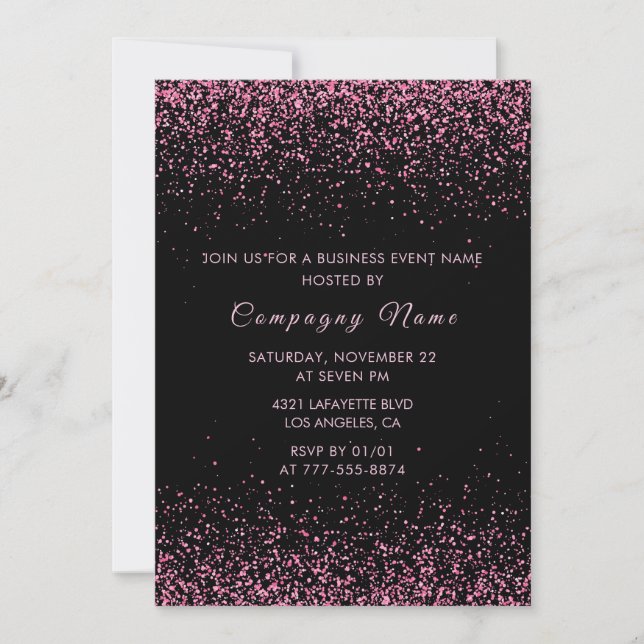invitación de fiesta de negocios negra con brillo  (Anverso)