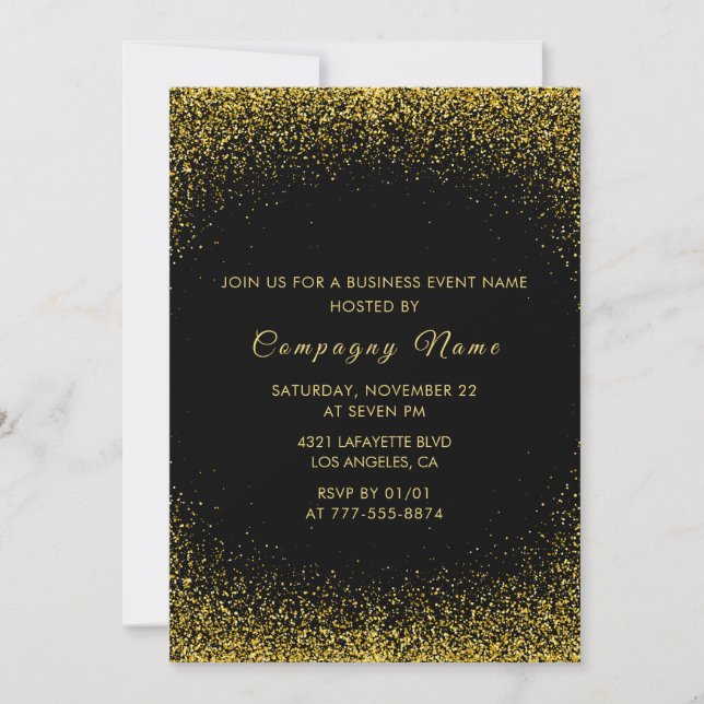 invitación de fiesta de negocios negra con brillo  (Anverso)